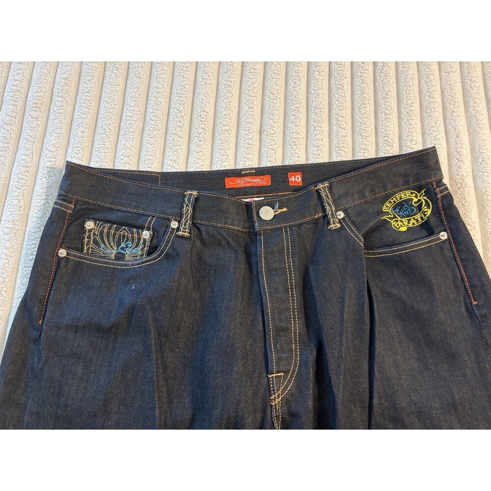 Ed Hardy Christian Audigier Fully Embroidered Blue skull Jeans 2009 Men’s 40x34 - Picture 6 of 11